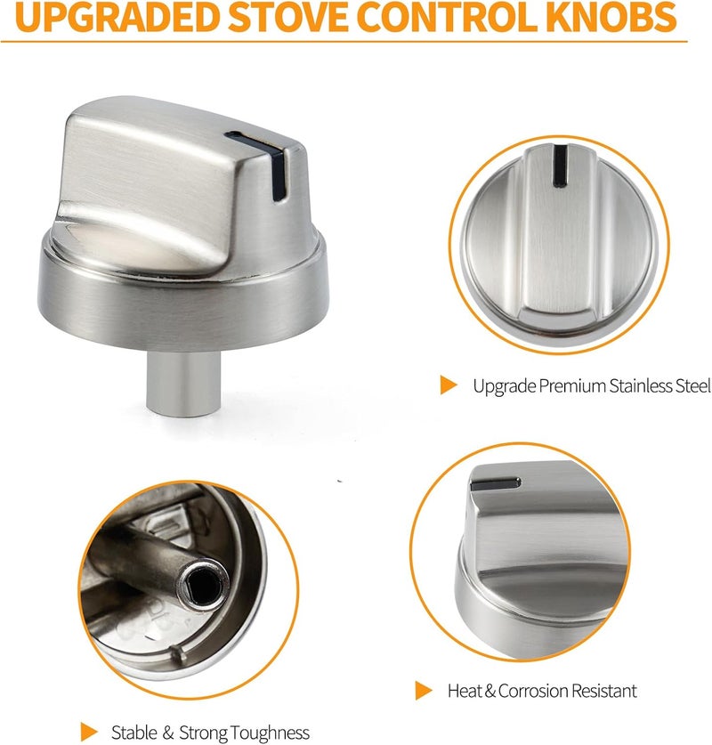 atgestore Stainless Steel WB03X29315 Stove Knob Replacement Parts for GE Stove Knob 191D9233 GE Cooktop Knobs JGP5030SLSS JGP5036SL1SS Gas Range Burner Control Knob Electric Stove Top Knob 5Pcs - Image 3